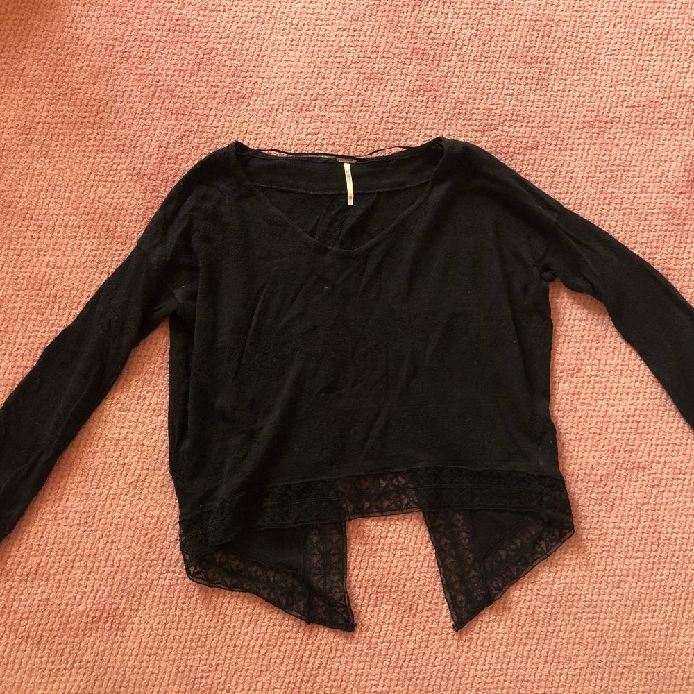 Free People Lace-Trimmed Cropped Long-Sleeve